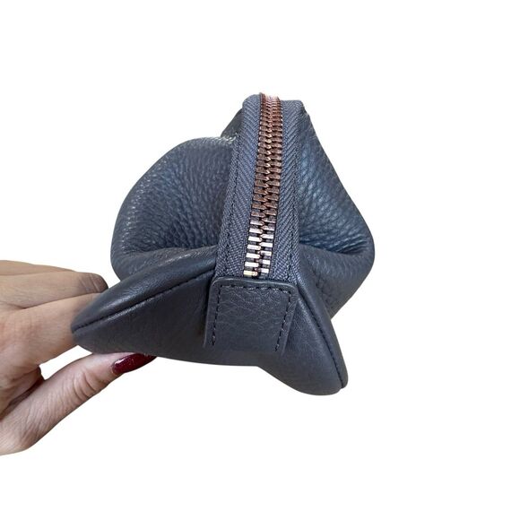 Dagne Dover Lola Gray Pebbled Leather Cosmetic Zip Pouch Makeup Toiletry Bag - Picture 8 of 13